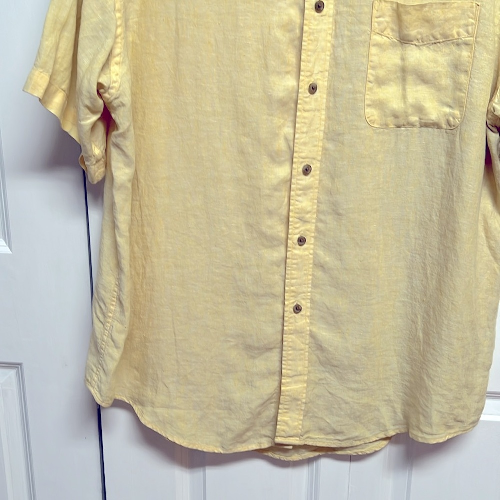 Roundtree & Yorke Yellow Short Sleeve Pocket Linen Mens Shirt Size XL - Picture 3 of 8
